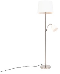 LED Candeeiro de pé inteligente em aço com abajur branco incl. Wifi A60 e E14 - Retro Clássico / Antigo