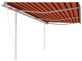 vidaXL Toldo retrátil automático com postes 6x3,5 m laranja e castanho