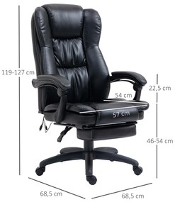 Cadeira de Escritório Giratória com Altura Ajustável 6 Pontos de Massagem Controle Remoto e Apoio para os Pés Retrátil 68,5x68,5x119-127cm Preto