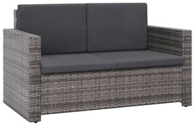 2 pcs conjunto lounge de jardim c/ almofadões vime PE cinzento