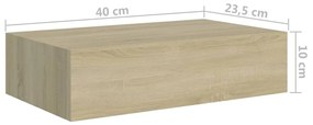 Prateleiras de parede c/ gavetas 2pcs MDF 40x23,5x10cm carvalho