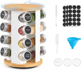 Estante giratória para especiarias,16 frascos 18 cm de diâmetro, 27,6 cm de altura branco e bege natural