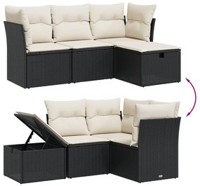 4 pcs conjunto de sofás para jardim c/ almofadões vime PE preto