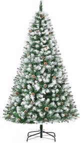 HOMCOM Árvore de Natal Artificial 180cm com 800 Ramos e 61 Pinhas Folhas de PVC com Efeito Neve Base Dobrável Verde