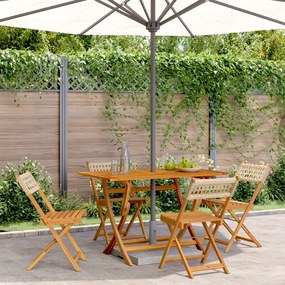 Cadeiras de jardim dobráveis 4 pcs vime PE/madeira maciça bege