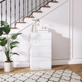 Cómoda com 4 Gavetas de Madeira Cómoda de Dormitório Cómoda Branca Estilo Moderno 55x33x80 cm Branco Brilhante