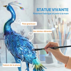 Estátua de pavão para jardim 40 x 43 x 83 cm, decoração exterior em metal resistente às intempéries, multicolorida