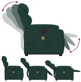 Poltrona massagens elevatória elétrica veludo verde-escuro
