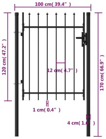 Portão de vedação individual topo em espeto aço 1x1,2m preto