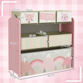 Estante para Brinquedos com 6 Caixas de Tecido não Tecido Amovíveis Organizador de Brinquedos 63x30x66 cm Rosa