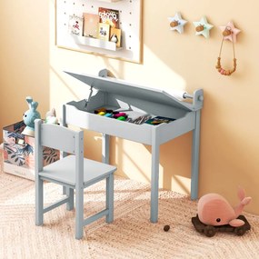 Conjunto de mesa e cadeira para crianças Mesa de actividades para crianças com arrumação e suporte para rolos de papel para desenhar, estudar e brinca