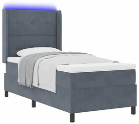 Cama Box com Colchão &amp; LED VidaXL Cinza Escuro 80x200 cm Veludo