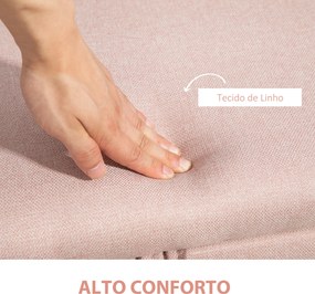 Banco de Armazenamento Estofado em Linho com Tampa Abatível e Pés de Aço Carga Máxima 150kg 101x38,5x44,5 cm Rosa