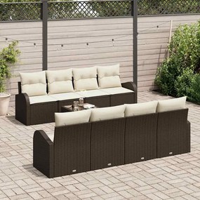 Conjunto de Sofá de Jardim com 9 Peças e Almofadas Marrons em Rattan