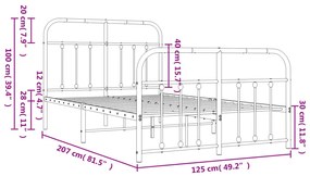 Estrutura de cama com cabeceira e pés 120x200 cm metal preto