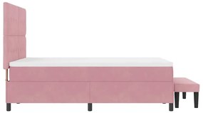 Cama Box Spring com Colchão &amp; Banco Rosa 160x200 cm Veludo