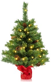 Árvore de Natal 64 cm Pequena Pré-iluminada para Mesa com 50 Luzes LED 8 Modos de Luz Base de Cimento Verde
