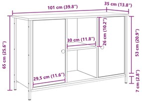 Armário de TV vidaXL Preto Carvalho 101x35x65 cm Madeira Ing. e Aço