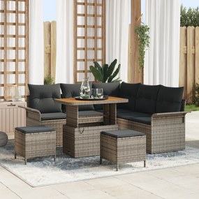 Conjunto de Sofá de Jardim vidaXL com 8 Peças e Almofadas Cinza Polipropileno Acácia