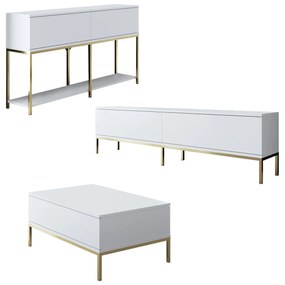 Conjunto de Mobiliário de Sala Lord – Branco/Dourado – Tv Stand: 180x4