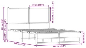 Estrutura de cama sem colchão 120x190 cm metal carvalho sonoma
