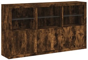 Aparador com luzes LED 181,5x37x100 cm carvalho fumado