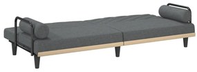 Sofá-cama com apoio de braços tecido cinzento-escuro
