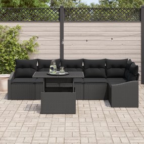 Conjunto de Sofá de Jardim de 7 Peças com Almofadas Preto em Rattan Po