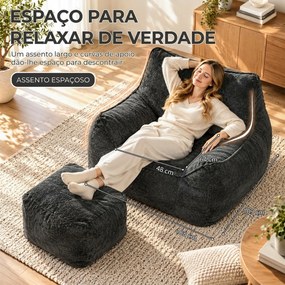 Poltrona de Chão com Apoio para os Pés em Chenille sem Estrutura com Encosto Apoios de Braços Acolchoamento Espesso sem Montagem Cinza