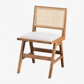Cadeira de jantar estofada Lali de madeira fresca e rattan Castanho - Sklum