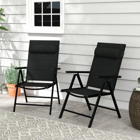Conjunto de 2 cadeiras dobráveis de jardim com apoio para a cabeça, braços e estrutura em alumínio 54 x 67 x 108 cm, pretas