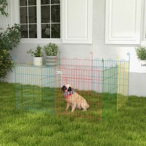 Parque Dobrável para Cães 8 Painéis Ø156x60 cm Cercado Metálico com Porta Estacas Interior Exterior Multicolor
