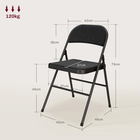 Conjunto de 4 cadeiras dobráveis (MESA NÃO INCLUIDA), cadeiras de jantar portáteis, estrutura em aço, 45 x 46 x 78 cm, pretas