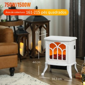 Lareira Elétrica  750/1500 W Lareira Decorativa com 2 Níveis de Potência Efeito Chama Área de Cobertura 15-20 m² 37,3x23,1x44 cm Branco