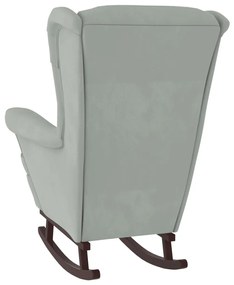 Cadeira de baloiço c/ pernas em seringueira veludo cinza-claro