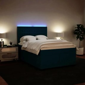 Cama boxspring com colchão 140x190 cm veludo azul