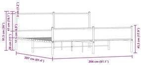 Estrutura cama sem colchão 200x200cm metal carvalho castanho