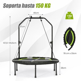 Trampolim dobrável 101 cm Mini trampolim de fitness com pega ajustável em altura e 2 bandas para crianças e adultos Verde