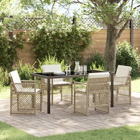 vidaXL Conjunto de Jantar de 5 Peças com Almofadas Bege de Polyrattan