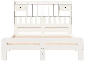 Cama com estante sem colchão 140x200 cm pinho maciço branco