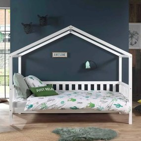 Cama infantil de Casa DALLAS 90x200 Com Ripas e Estrado e com Colchão Branca