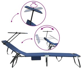 Espreguiçadeiras Dobráveis 2 pcs com Toldo Azul 600D Fabric Oxford