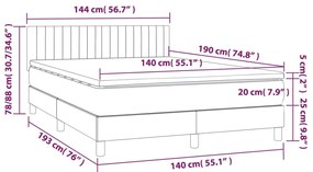 Cama box spring c/ colchão/LED 140x190cm tecido castanho-escuro