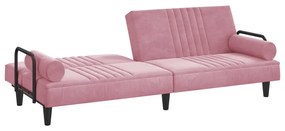 Sofá-cama com apoio de braços veludo rosa