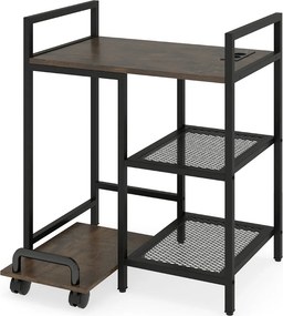 Suporte para impressora 63,5 x 40 x 72 cm com estação de carregamento de 3 níveis com rodas bloqueáveis Castanho