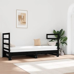 3124766 vidaXL Estrutura sofá-cama de puxar 2x(90x190) cm pinho maciço preto