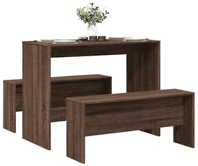 vidaXL 3 pcs conj. mesa jantar/banco deriv. madeira carvalho castanho