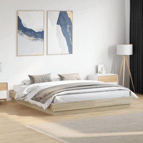 Estrutura de cama 200x200 cm derivados madeira carvalho sonoma
