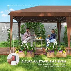 Tenda Dobrável 6x3 m com Altura Ajustável em 3 Níveis Bolsa de Transporte Anti-UV e Estrutura de Aço Castanho