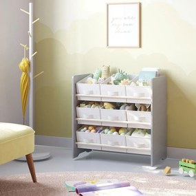 Estante infantil com 9 caixas de armazenamento em tecido não tecido 29,5 x 62,5 x 60 cm cinzento